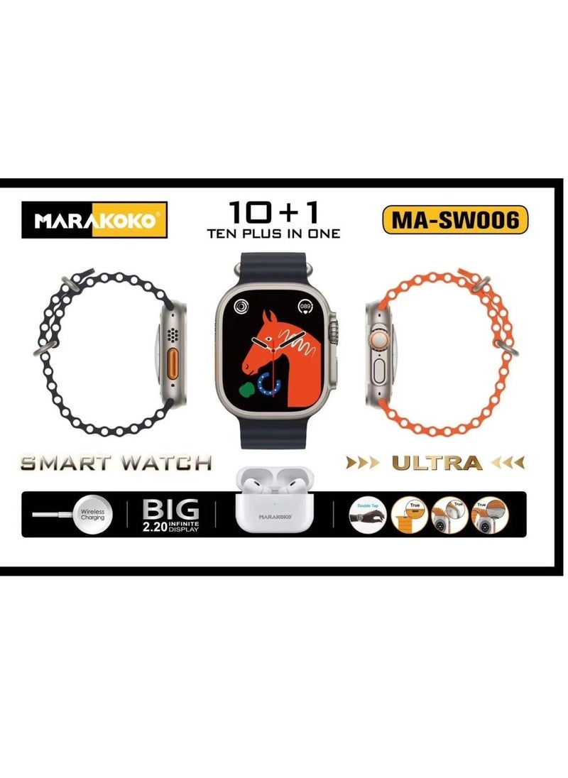 Marakoko - The smart package, the Ultra Watch, supports wireless charging, supports sports modes and calls, with seven Straps and earbuds Pro headset. - Image 1
