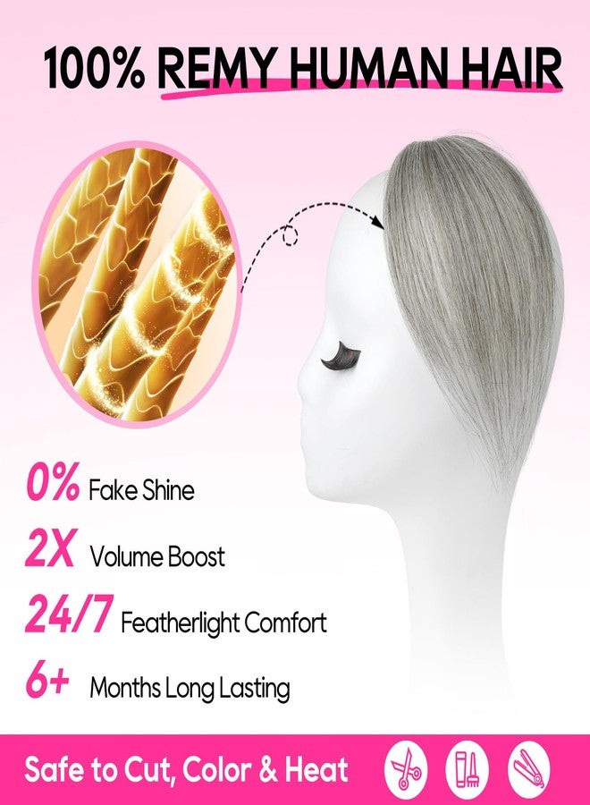 REECHO Human Hair Clip-in Hair Volumizer - 1PC 8 Inch Short Thick Hairpieces for Extra Volume, Easy Clip-in Extensions for Thin & Fine Hair - Silver Grey - Image 2
