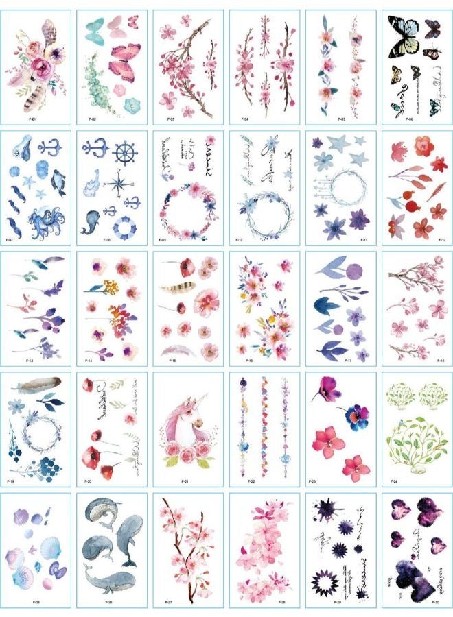 30 Sheets DIY Flower Temporary Tattoo Fashion Designs for Body - Image 1