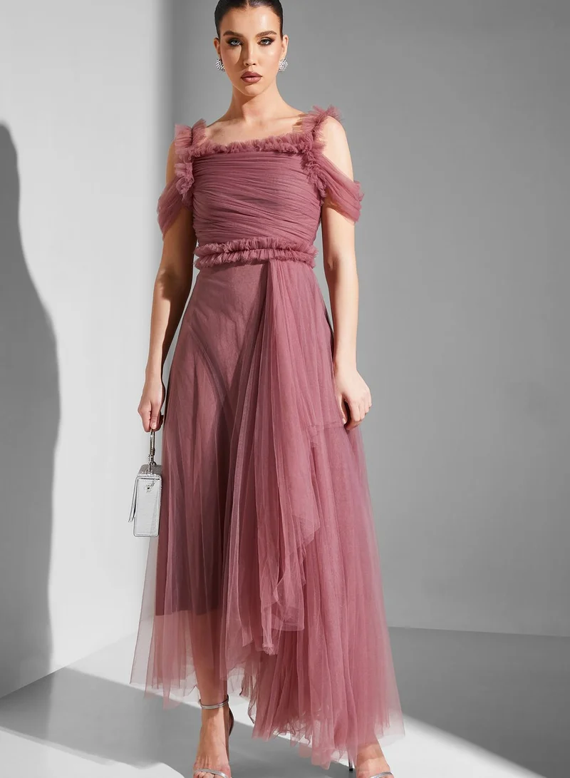 Iyra Cold Shoulder Plisse Dress