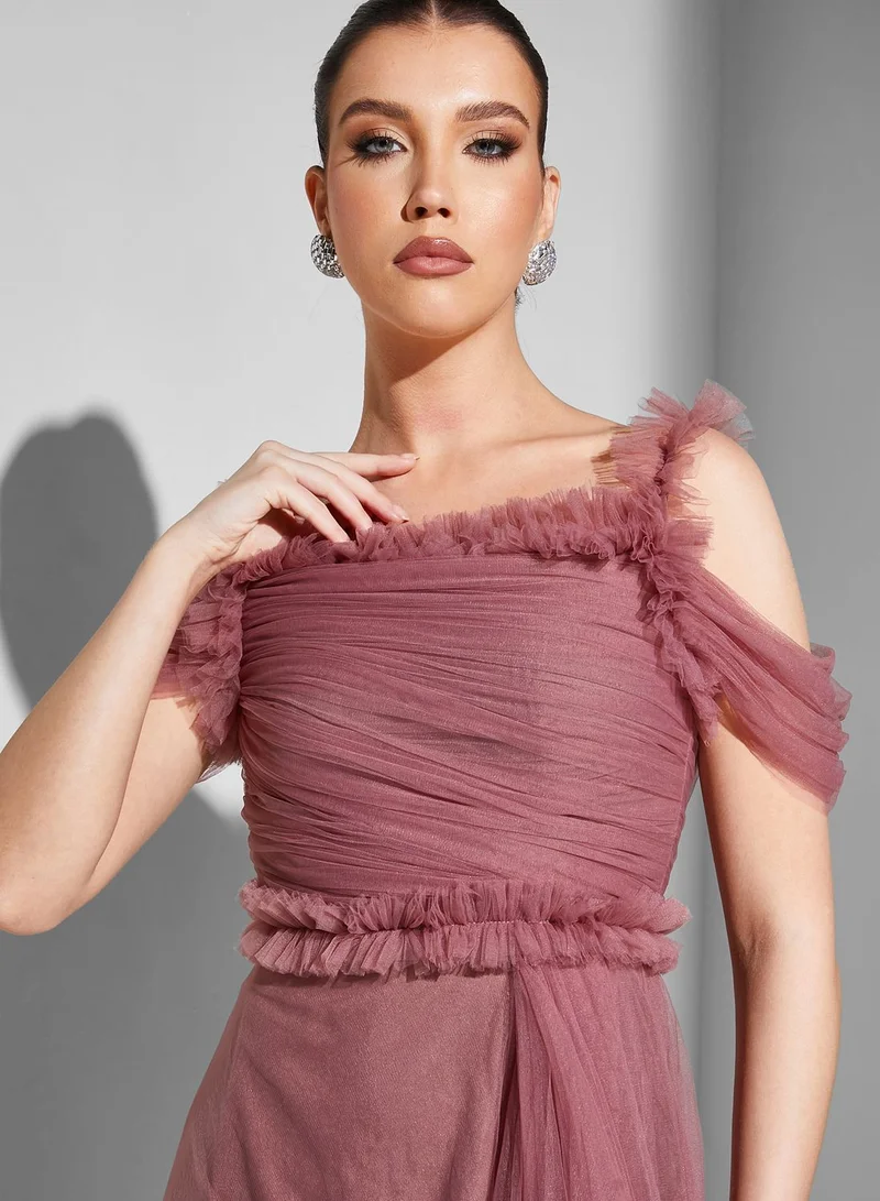 Iyra Cold Shoulder Plisse Dress