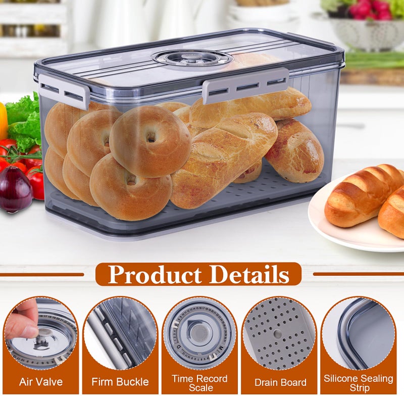 ANYPROLUS Bread Box for Homemade Bread Boxes for Kitchen Counter Airtight, Time Recording Bread Storage Container with Lid, Bread Containers Storage Airtight Loaf Bread Keeper, Large - Image 3