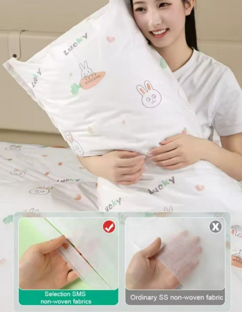 Disposable Travel Bedding Set with Pillowcase 50x85cm Bed Sheet 180x230cm and Quilt Cover 150x210cm White Single Use Bedding for Hotel and Camping - Image 2