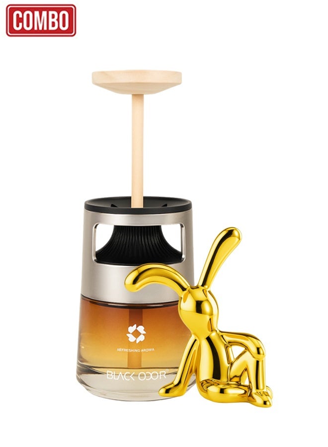BLACK ODOR Car Perfume Diffuser 60ml with Silver Sitting Bunny Decor Combo | Long-Lasting Fresh Aroma | Essential Oil Fragrance for Car, Home & Office - Image 1