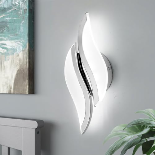CANEOE Modern LED Wall Sconce 6000K Chrome Indoor Wall Light Fixtures Acrylic Wall Sconce Lighting for Living Room Bedroom Bedside Bathroom Hallway Stairway Wall Lamp Chrome 1 Pack 6000K - Image 1