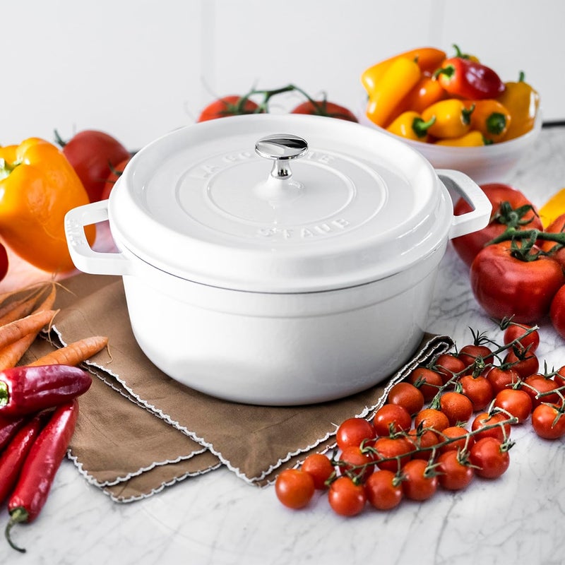 Staub 4-Quart Round Cocotte in White - Enameled Cast Iron Cookware - Image 5