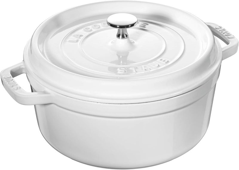 Staub 4-Quart Round Cocotte in White - Enameled Cast Iron Cookware - Image 1