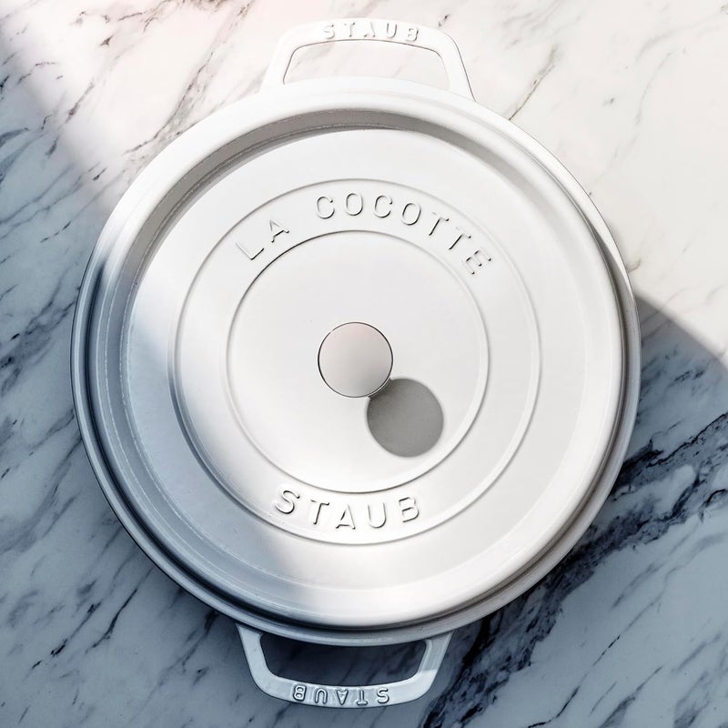 Staub 4-Quart Round Cocotte in White - Enameled Cast Iron Cookware - Image 4