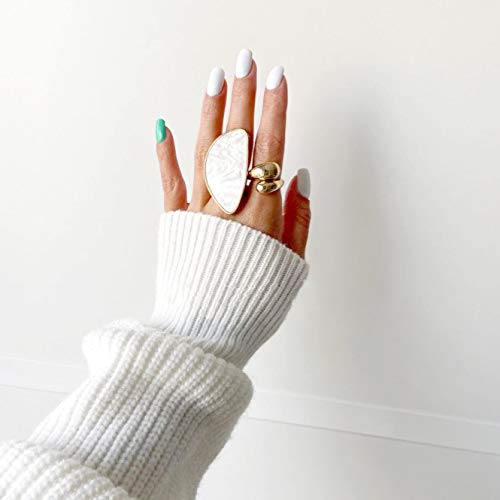 KURTCB Chunky Open Ring 14k Gold Plated Minimalist Adjustable Dome Teardrop Wide Bold Statement Ring for Women (Gold) - Image 3
