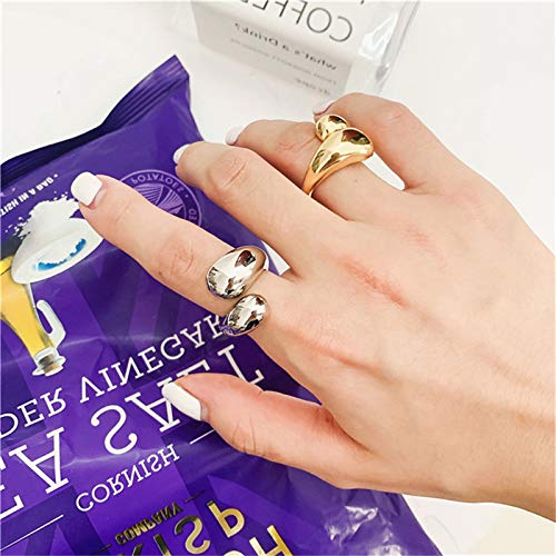 KURTCB Chunky Open Ring 14k Gold Plated Minimalist Adjustable Dome Teardrop Wide Bold Statement Ring for Women (Gold) - Image 2