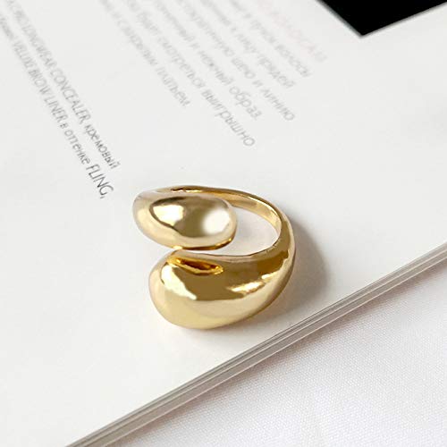 KURTCB Chunky Open Ring 14k Gold Plated Minimalist Adjustable Dome Teardrop Wide Bold Statement Ring for Women (Gold) - Image 5