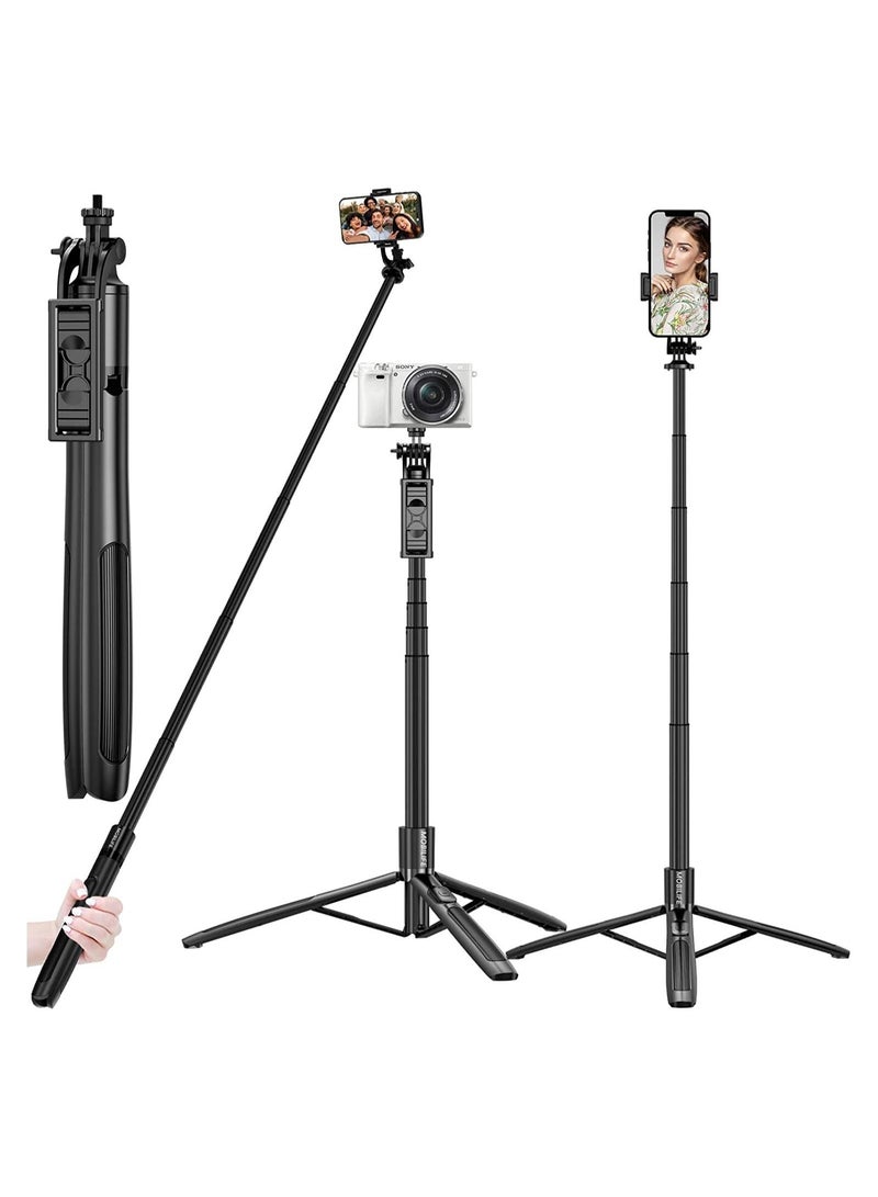 ELTRAZONE Long Selfie Stick,Reinforced Tripod Stand Upto 61 inch/156cm,Multi-function Bluetooth Selfie Stick with 1/4 Screw Compatible with Mobile Phone Camera for YouTube Photo Live Stream - Image 1