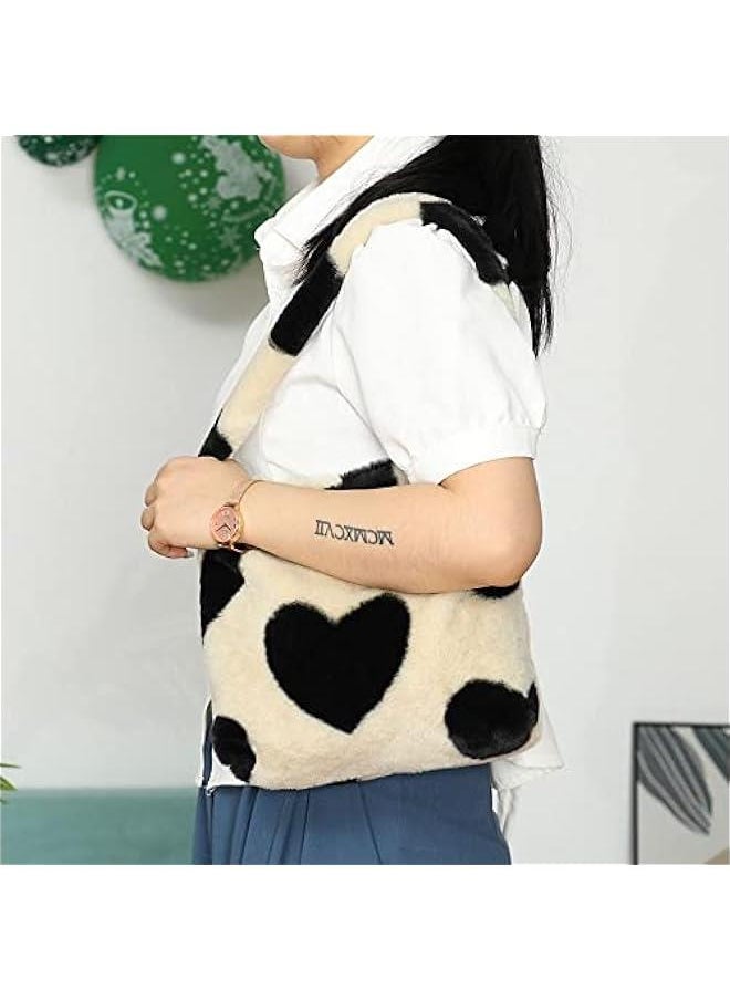Fluffy Shoulder Bag, Women Girls Large Cute Handbag, Plush Ladies Tote Bag Furry Purse  - Image 5