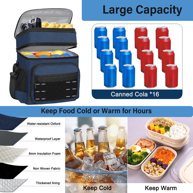 TENKIST Lunch Box Cooler Bag - Insulated Tactical Lunchbox for Men - Large Lunch Pail Kit for Adults Work Outdoor Shifts Trips Blue 16L - Image 5