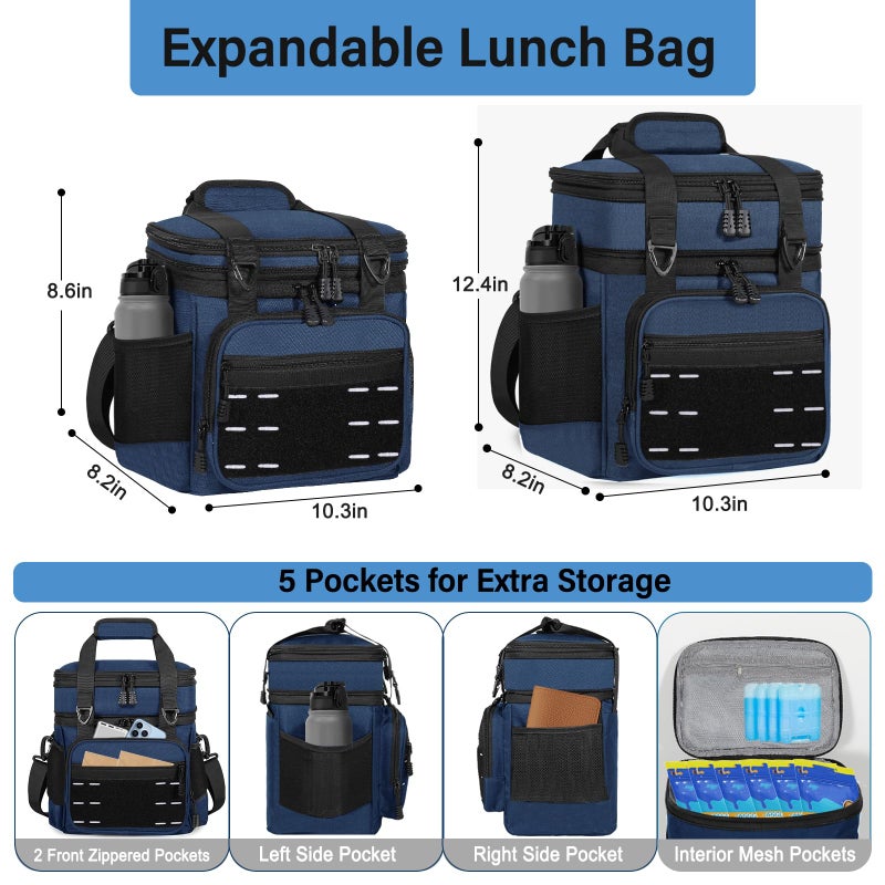 TENKIST Lunch Box Cooler Bag - Insulated Tactical Lunchbox for Men - Large Lunch Pail Kit for Adults Work Outdoor Shifts Trips Blue 16L - Image 4