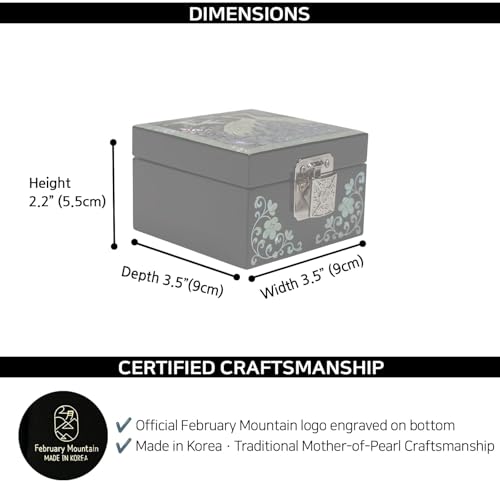 February Mountain Mother of Pearl MINI Wooden Jewelry Box with Mirror Lid (Plum Blossom) - Image 2
