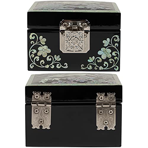 February Mountain Mother of Pearl MINI Wooden Jewelry Box with Mirror Lid (Plum Blossom) - Image 5