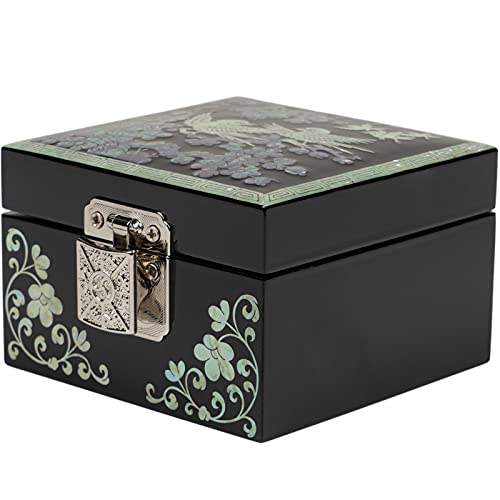 February Mountain Mother of Pearl MINI Wooden Jewelry Box with Mirror Lid (Plum Blossom) - Image 4