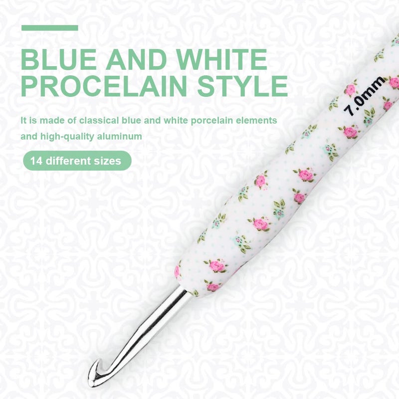 BCMRUN Crochet Gifts, 14pcs Flower Pattern 2.25mm-10mm Soft Grip Metal Crochet Hooks for Crocheting & Knitting, Weave Yarn Craft Kits (White) - Image 3
