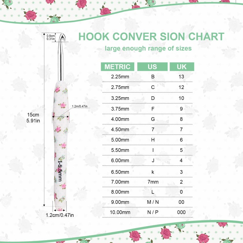 BCMRUN Crochet Gifts, 14pcs Flower Pattern 2.25mm-10mm Soft Grip Metal Crochet Hooks for Crocheting & Knitting, Weave Yarn Craft Kits (White) - Image 2