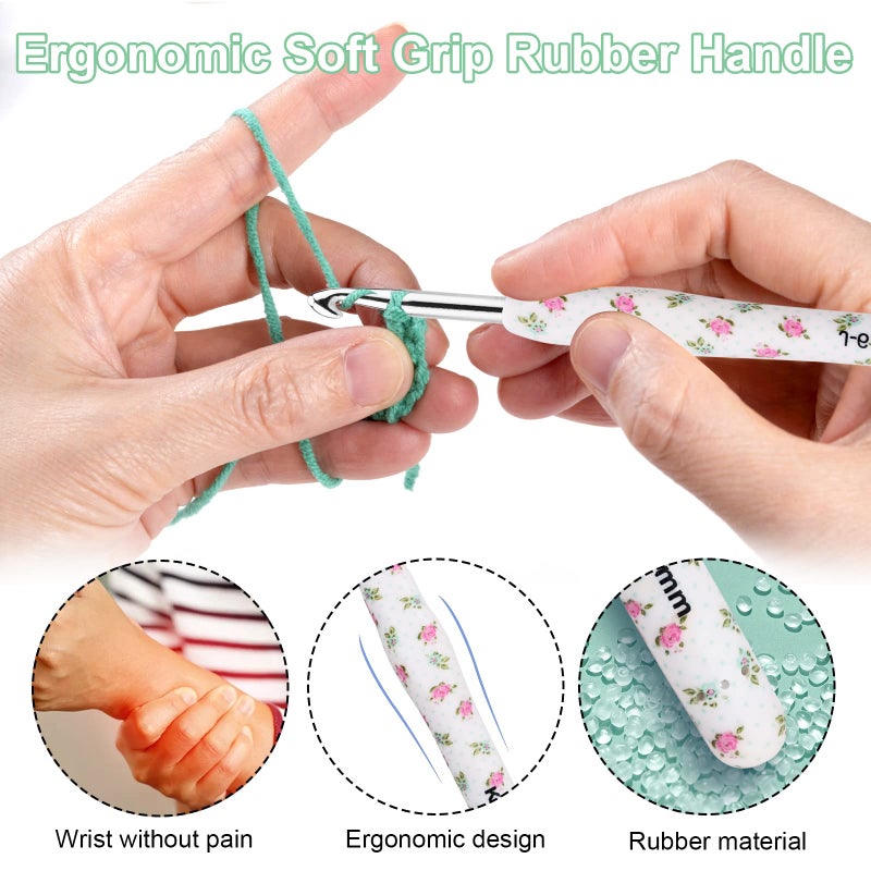 BCMRUN Crochet Gifts, 14pcs Flower Pattern 2.25mm-10mm Soft Grip Metal Crochet Hooks for Crocheting & Knitting, Weave Yarn Craft Kits (White) - Image 4