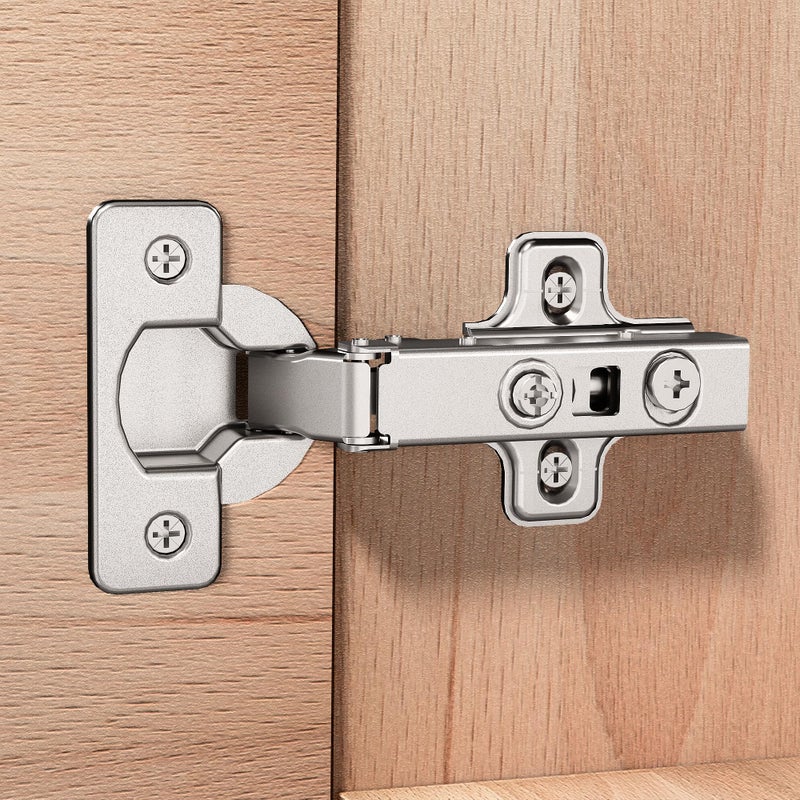 Luokim 2 Pack 1 Pair Frameless Full Overlay Soft Close Cabinet Hinges European Hinges for Cabinets Hidden Cabinet Hinges Adjustable 35mm Cup ClipOn Plate Nickel Plated Finish