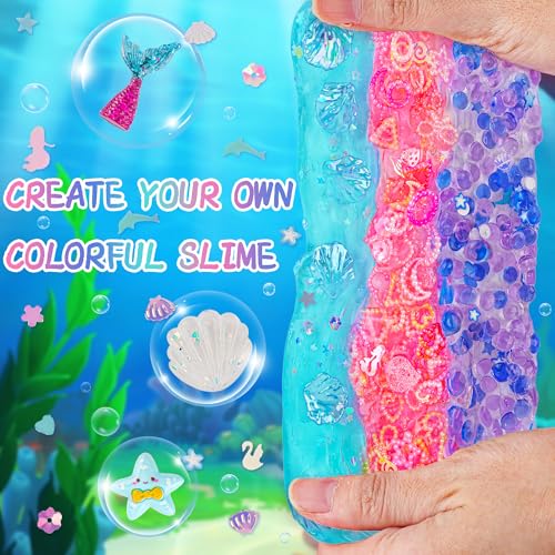 Okaybee 3 x 100mL Ocean Slime Kit for Girls Boys Mermaid Bead Pink Crunchy Blue Clear Slime Sensory Experience DIY Slimes Set Slimes Party Favors for Kids Birthday Easter Halloween Teens Gift - Image 5