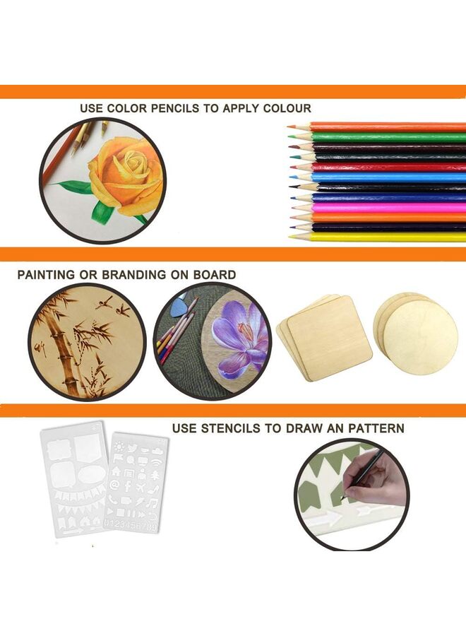 Wood Burning Kit, 110 Pieces Wood Burning Tool with Adjustable Temperature 200~420°C, Professional Wood Burner Pen for Embossing Carving Soldering - Image 4