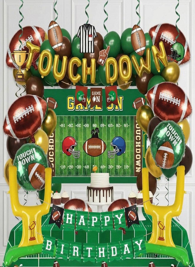kozee Football Party Decorations Kit & Green Brown Gold Balloons & Goal Post Touchdown Foil Balloons & Banner Backdrop for Boys & Men Sports Theme Major Tailgating Season Celebration Supplies Decorations - Image 1