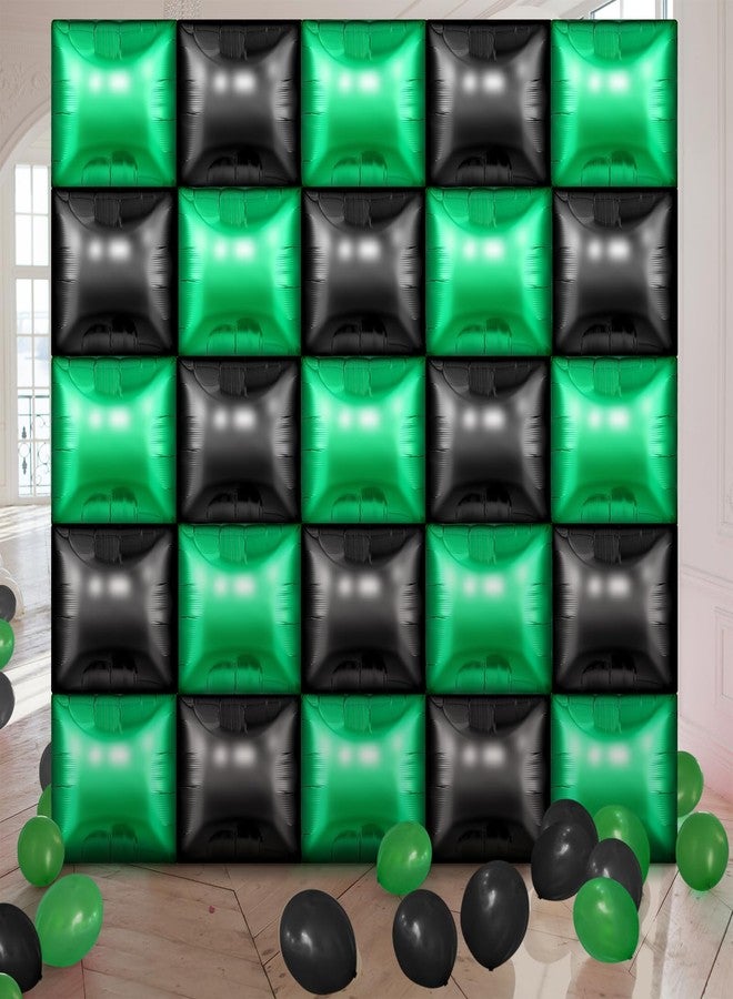 Charnoel 25 Pcs Video Game Party Double Sided Square Foil Balloons Wall Backdrop 19 Inches Green and Black Foil Balloons Tunnel Arch Garland Kit for Boy Game Theme Birthday Party Background Decoration - Image 1
