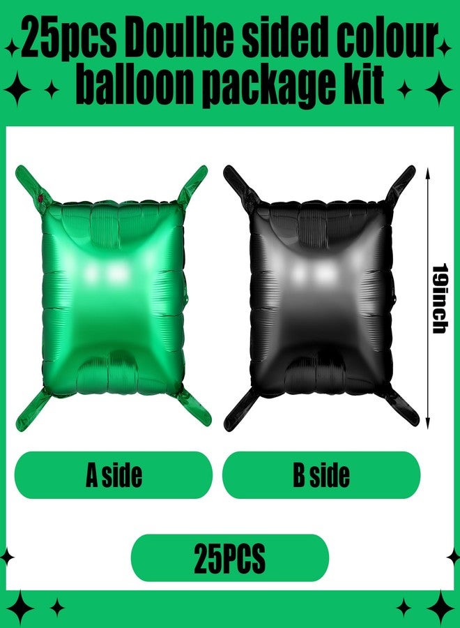 Charnoel 25 Pcs Video Game Party Double Sided Square Foil Balloons Wall Backdrop 19 Inches Green and Black Foil Balloons Tunnel Arch Garland Kit for Boy Game Theme Birthday Party Background Decoration - Image 2