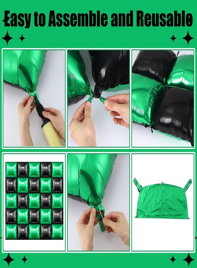 Charnoel 25 Pcs Video Game Party Double Sided Square Foil Balloons Wall Backdrop 19 Inches Green and Black Foil Balloons Tunnel Arch Garland Kit for Boy Game Theme Birthday Party Background Decoration - Image 3