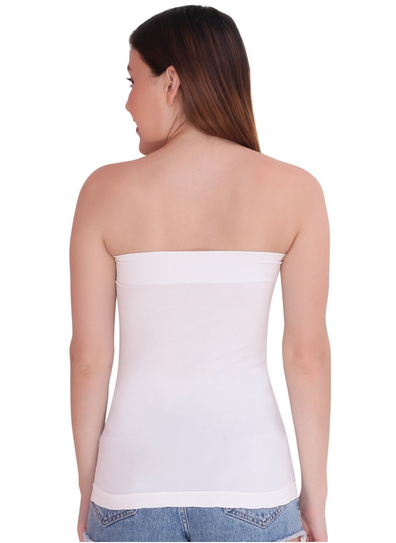 Glamroot - Women's Strapless Stretchable Long Bandeau Tube Top Camisole White - Image 1