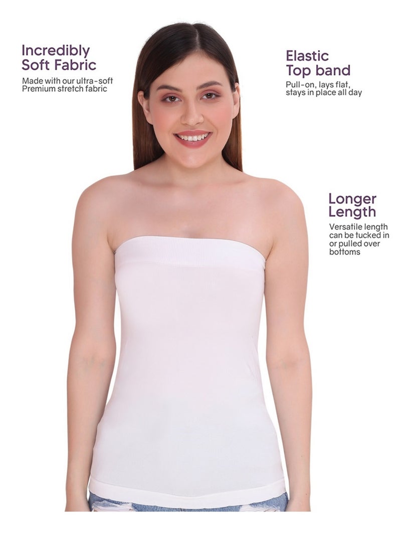 Glamroot - Women's Strapless Stretchable Long Bandeau Tube Top Camisole White - Image 1