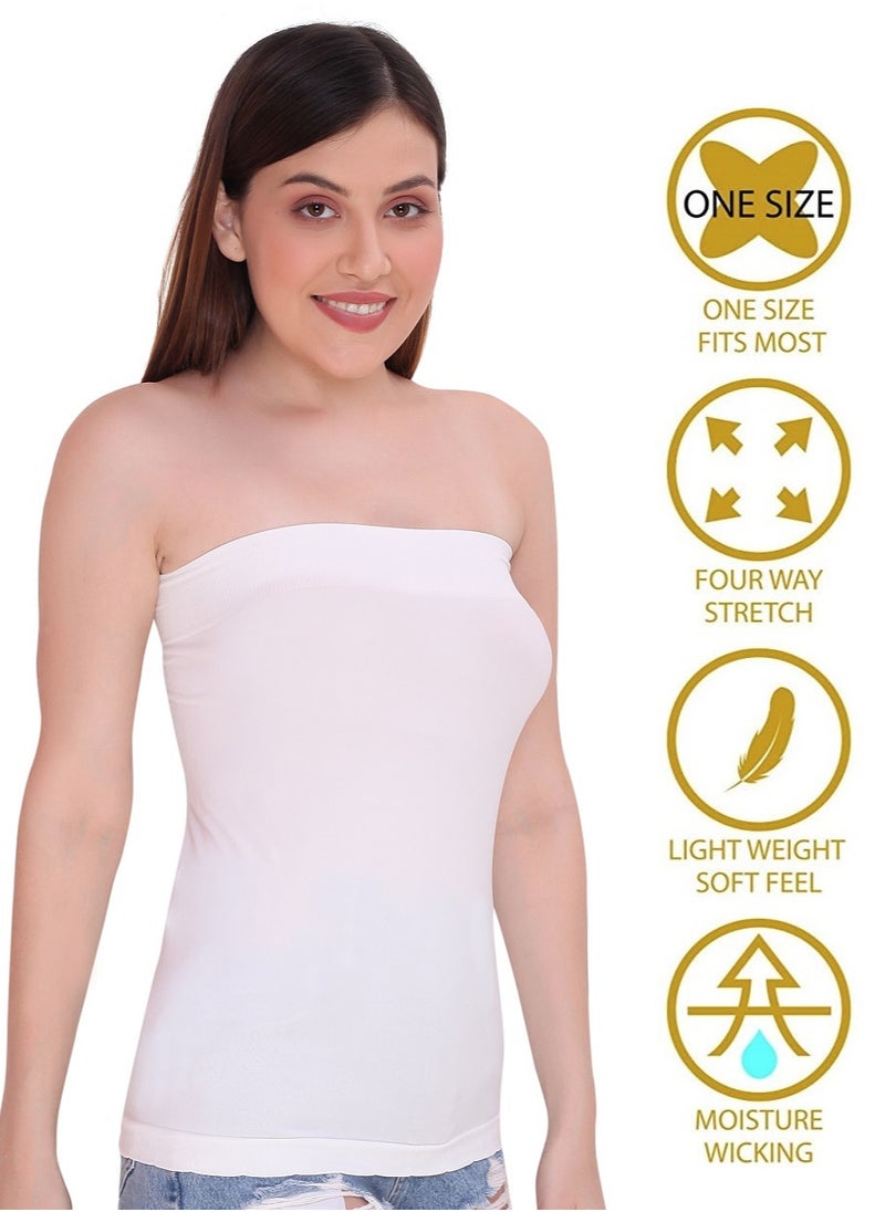 Glamroot - Women's Strapless Stretchable Long Bandeau Tube Top Camisole White - Image 1