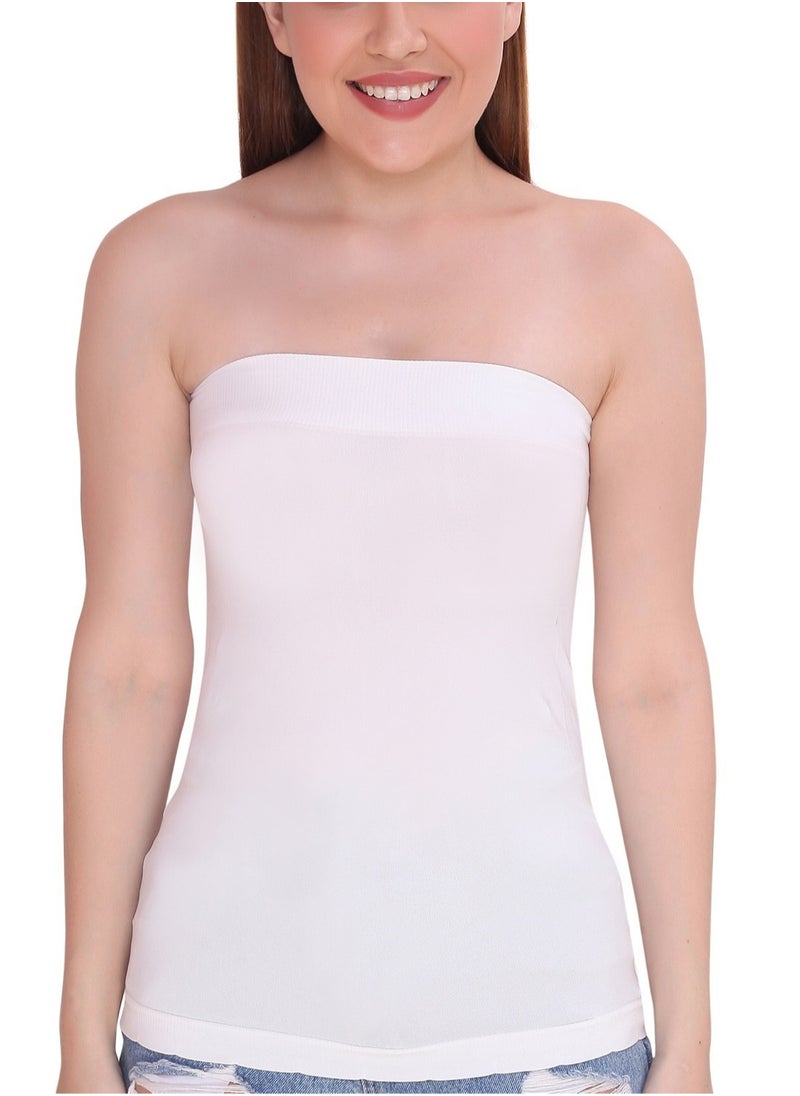 Glamroot - Women's Strapless Stretchable Long Bandeau Tube Top Camisole White - Image 1
