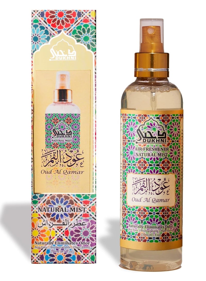 Dukhni Oud Al Qamar Attar Al Faraash | 250ml Non Alcoholic Spray | Arabic Natural Mist | Air Freshener, Room Mist, Fabric & Linen Spray | Perfect for Prayer mats, beds, sofas, curtains | Halal - Image 1