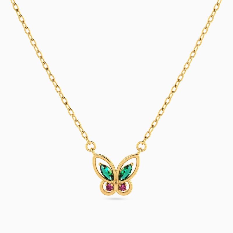 Instyle by L'azurde Butterfly Colored Stones Necklace in 14K Gold - Image 2
