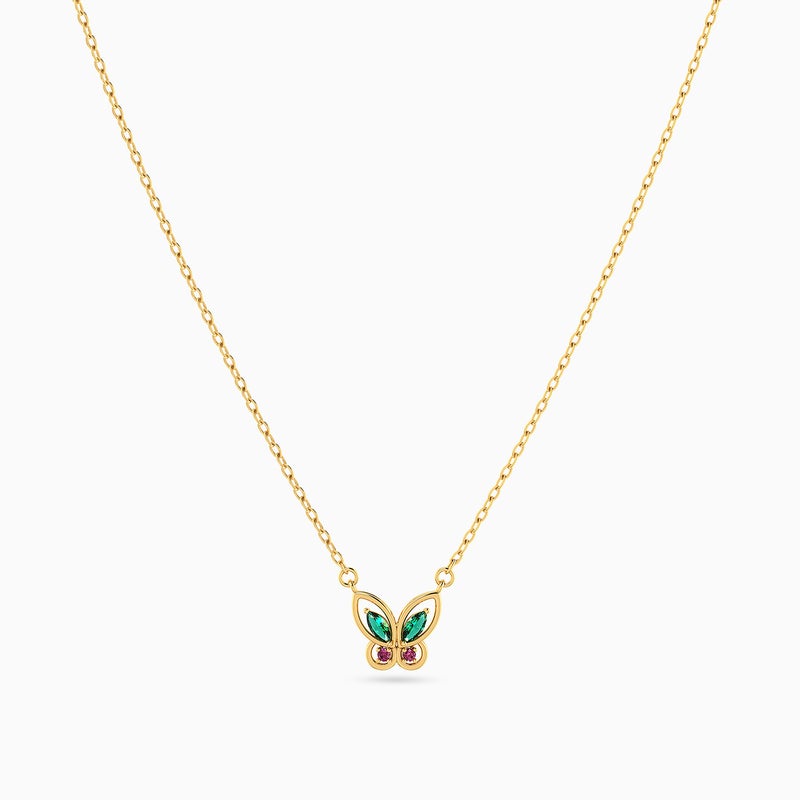 Instyle by L'azurde Butterfly Colored Stones Necklace in 14K Gold - Image 1