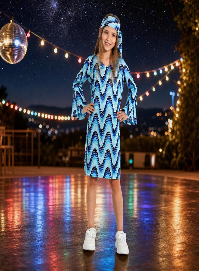 Leadtex 70s Disco Diva Costume for Girls Bell Sleeve Sequins Dress with Headband, Kids Disco Costume for Party 8-10 Years - Image 5