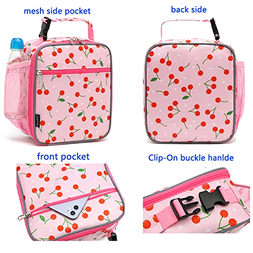 FlowFly Kids Lunch box Insulated Soft Bag Mini Cooler Back to School Thermal Meal Tote Kit for Girls, Boys, Cherry - Image 4