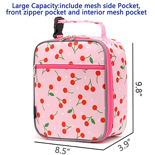 FlowFly Kids Lunch box Insulated Soft Bag Mini Cooler Back to School Thermal Meal Tote Kit for Girls, Boys, Cherry - Image 3