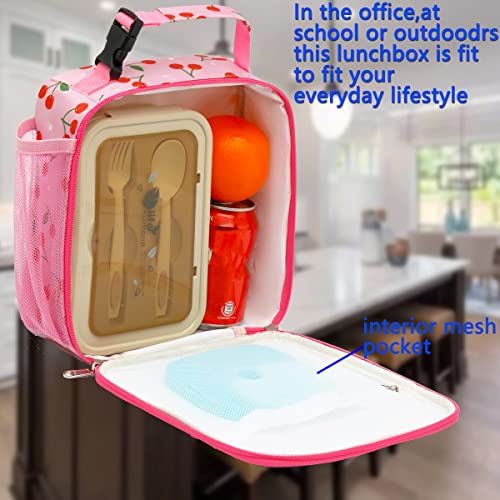 FlowFly Kids Lunch box Insulated Soft Bag Mini Cooler Back to School Thermal Meal Tote Kit for Girls, Boys, Cherry - Image 2