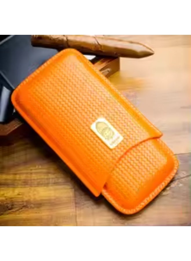 Lubinski Leather Cigar Case Braided Pattern capcity 3(60 RING) orange - Image 3