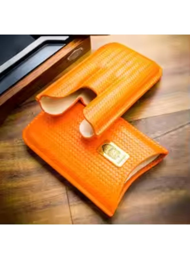 Lubinski Leather Cigar Case Braided Pattern capcity 3(60 RING) orange - Image 2