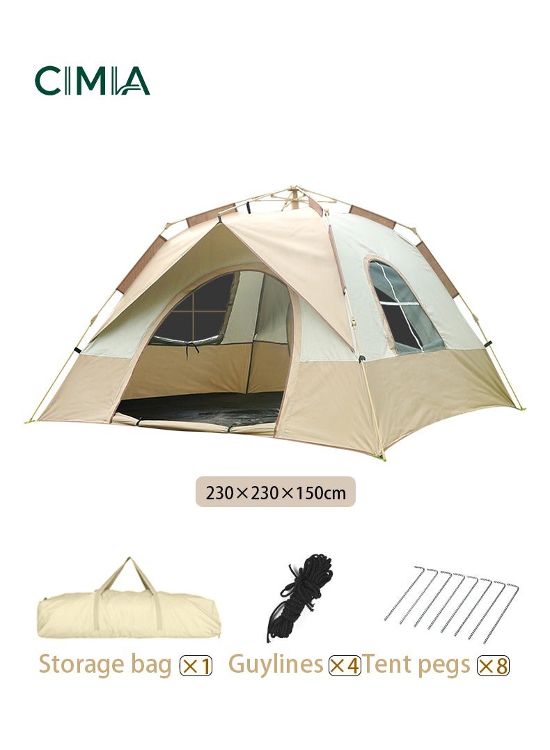 السيميا خيمة كبيرة للتخييم 3-4 أشخاص محمولة (230×230×150 سم) خيمة خفيفة الوزن مقاومة للماء للاستخدام الخارجي مع مظلة شمسية، مع حقيبة حمل، وأحبال مقاومة للريح لجميع الفصول، مناسبة للتخييم، والمشي، والأنشطة الخارجية. - Image 1