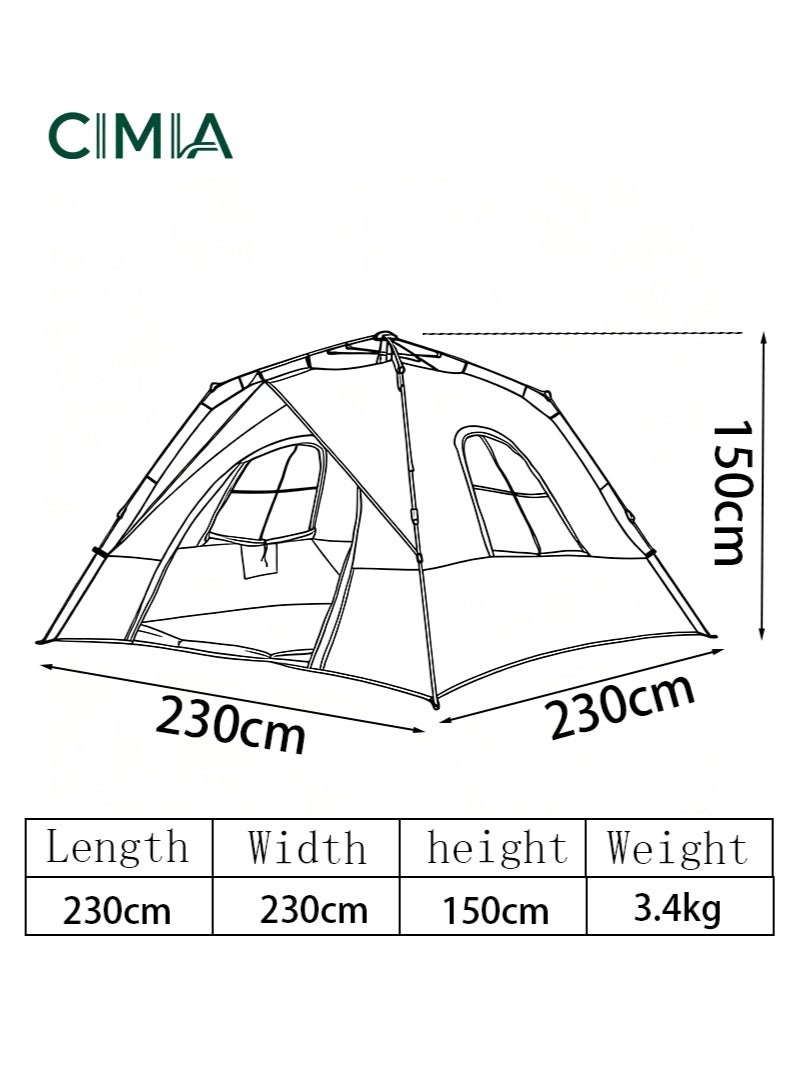 السيميا خيمة كبيرة للتخييم 3-4 أشخاص محمولة (230×230×150 سم) خيمة خفيفة الوزن مقاومة للماء للاستخدام الخارجي مع مظلة شمسية، مع حقيبة حمل، وأحبال مقاومة للريح لجميع الفصول، مناسبة للتخييم، والمشي، والأنشطة الخارجية. - Image 2