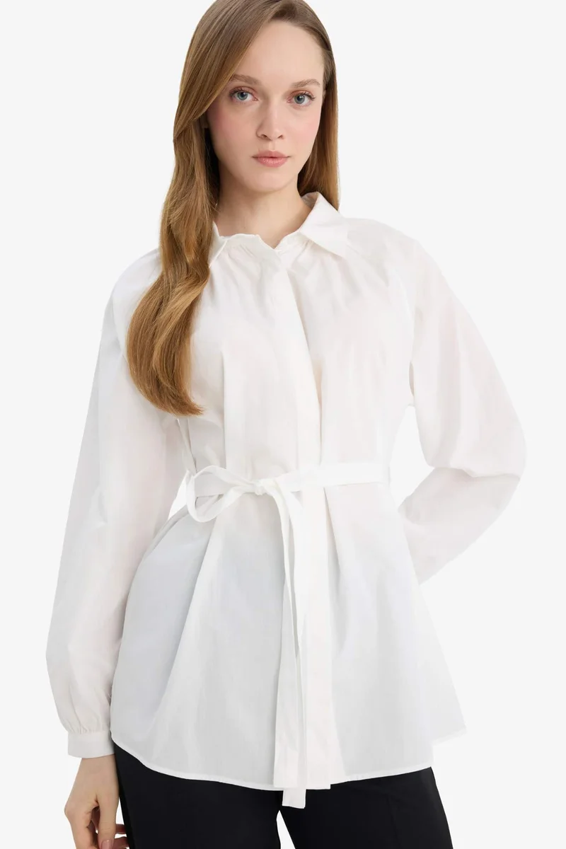 ديفاكتو 100% Cotton Relax Fit Poplin Long Sleeve Tunic