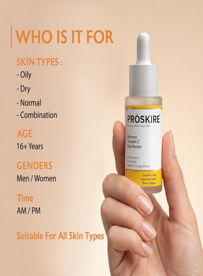 Proskire Advance 10% Vitamin C Face Serum with Ferulic & Mandarin Extract| Brightening, Dark Spot & Anti-Pigmentation Serum for All Skin Types - 10ml - Image 5