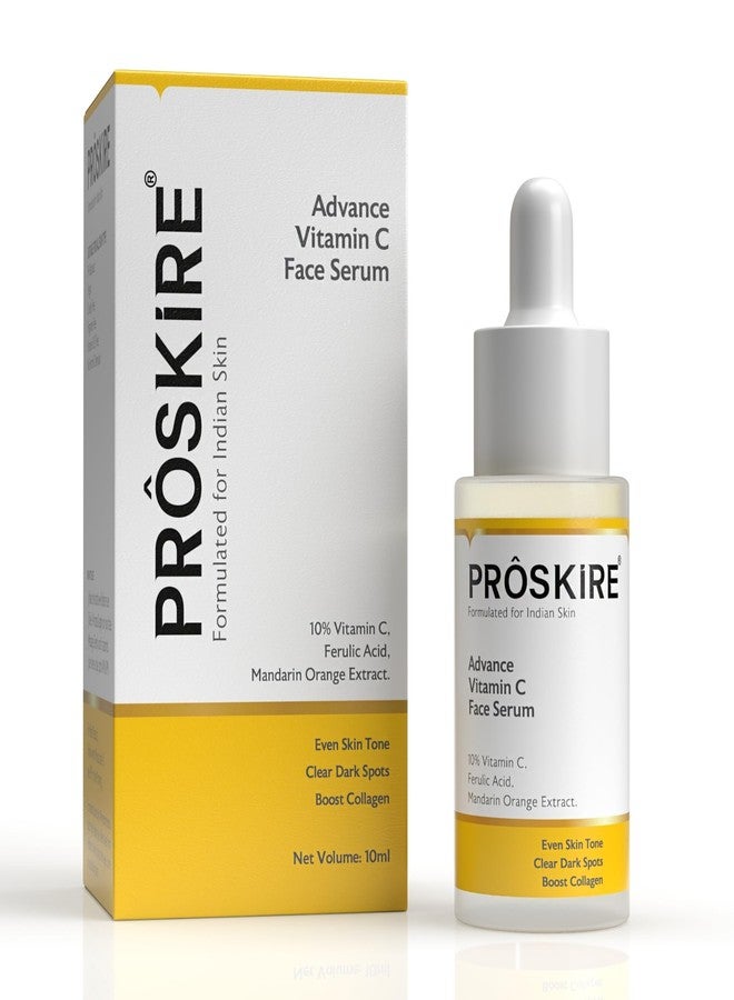 Proskire Advance 10% Vitamin C Face Serum with Ferulic & Mandarin Extract| Brightening, Dark Spot & Anti-Pigmentation Serum for All Skin Types - 10ml - Image 1
